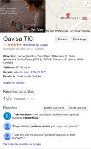 Ficha de Gavisa TIC en Google My Business donde puede apreciarse la sección de reseñas